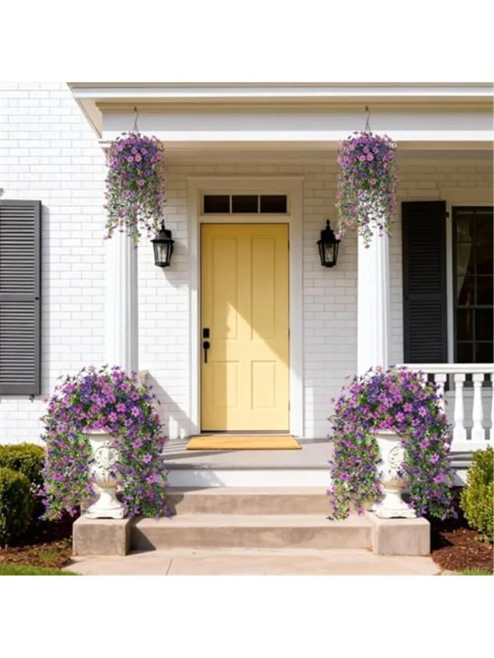 Fake Hanging Flowers Outdoor UV Resistant Faux Purple Daisy Porch Patio Decor